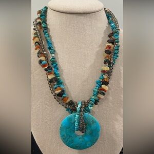 Beaded necklace semi precious stones howlite etc 925 sterling clasp boho artisan